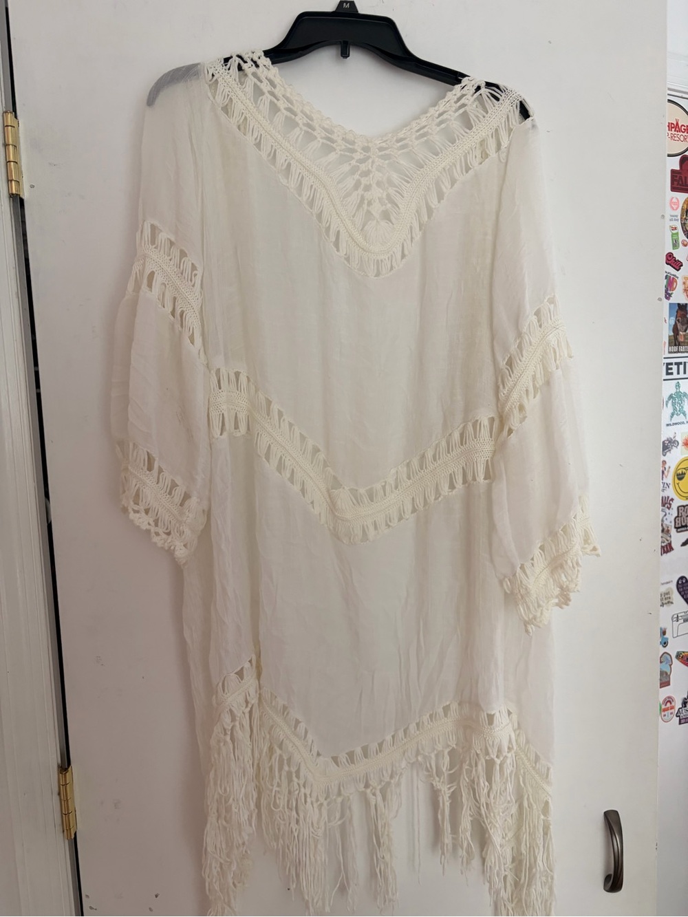 Boho Crochet Accent Sheer Duster - Ivory - Picture 2 of 3